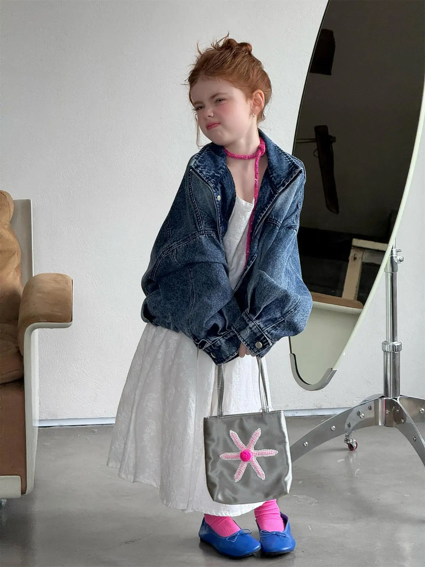 여아 코트 2026 봄 여름 신상 아동복 한국 스타일 여아 베이비 웨스턴 스타일 레트로 멋진 숏진