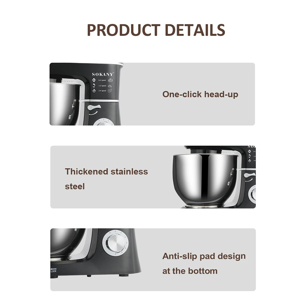 Kitchen Blender, 6-speed Control, Homogeneous Mixing of Ingredients, Dough Hook, Whisk and Blender for Baking, Cakes and Flours 4