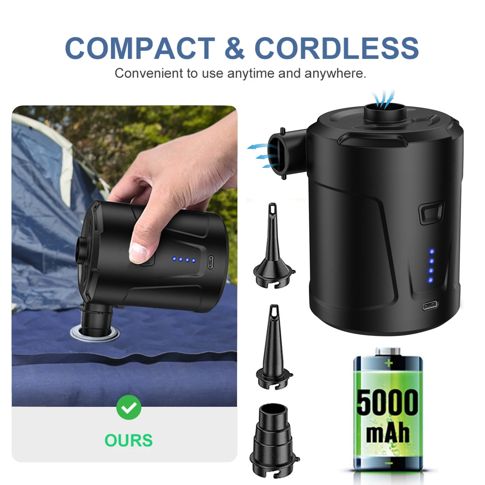 Electric Air Pump Inflator Battery Rechargeable Air Compressor for PVC