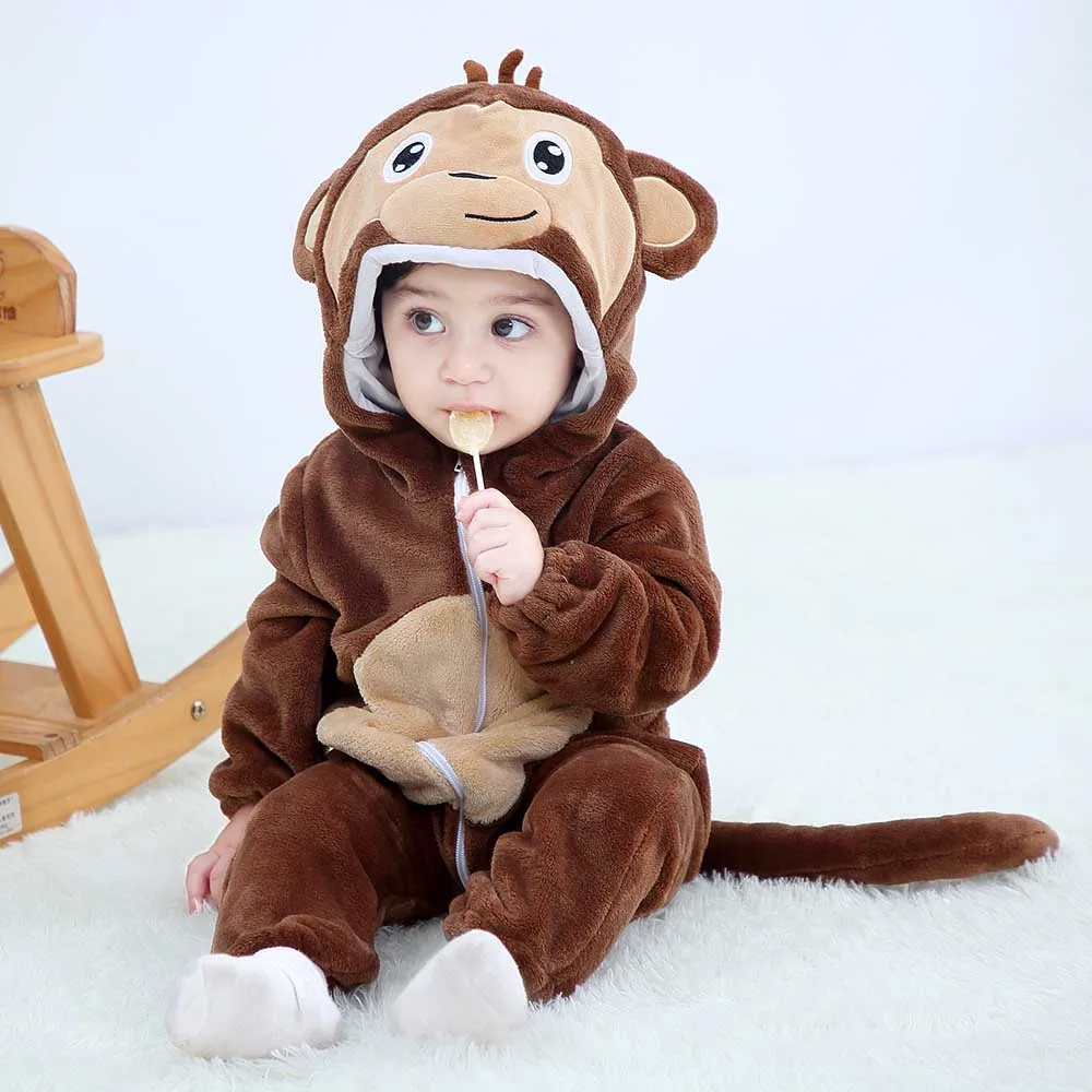 0-4Y Kigurumi Kids Pajamas Zipper Lion Dinosaur Monkey Anime Cosplay Costume Winter Flannel Toddler Boy Pyjama Baby Girl Onesie