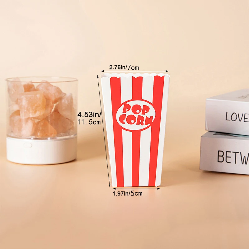 25 pezzi scatole di carta per popcorn secchi sacchetti a strisce bianche rosse contenori per snack per la notte di film compleanni fornure per feste di carnevale  15