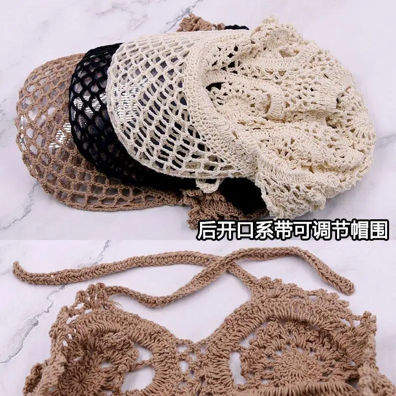 Summer Thin Hollow Hook Flower Hat Elegant Ladies Casual Peaked Cap Fashion All-match Simple Outdoor Street Sweet Baseball Caps