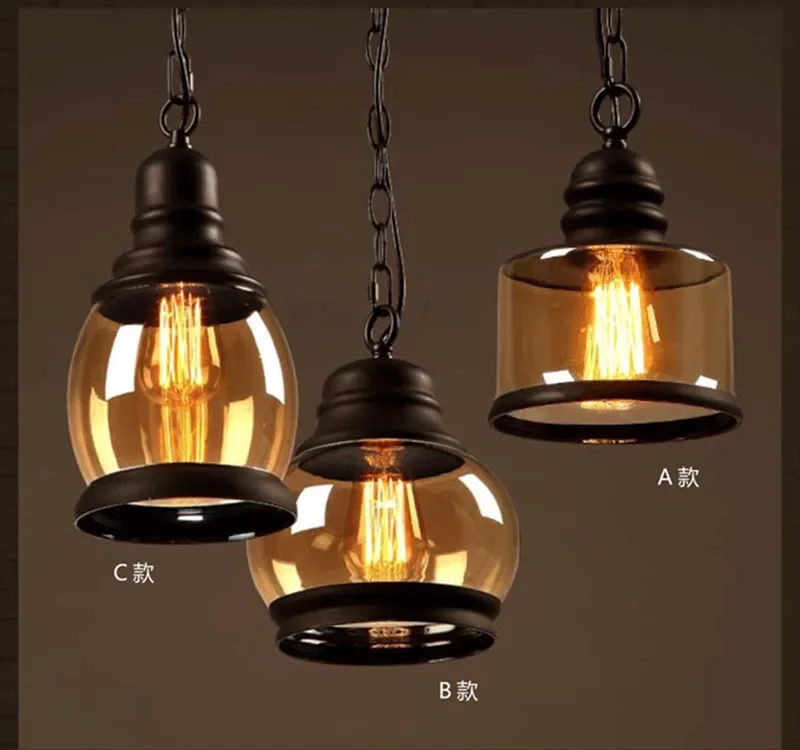 Description Picture 3 of itemVintage Amber glass wine bottle pendant light Industrial style LED E27 Bulb Iron  lamp for bar restaurant Coffee shop