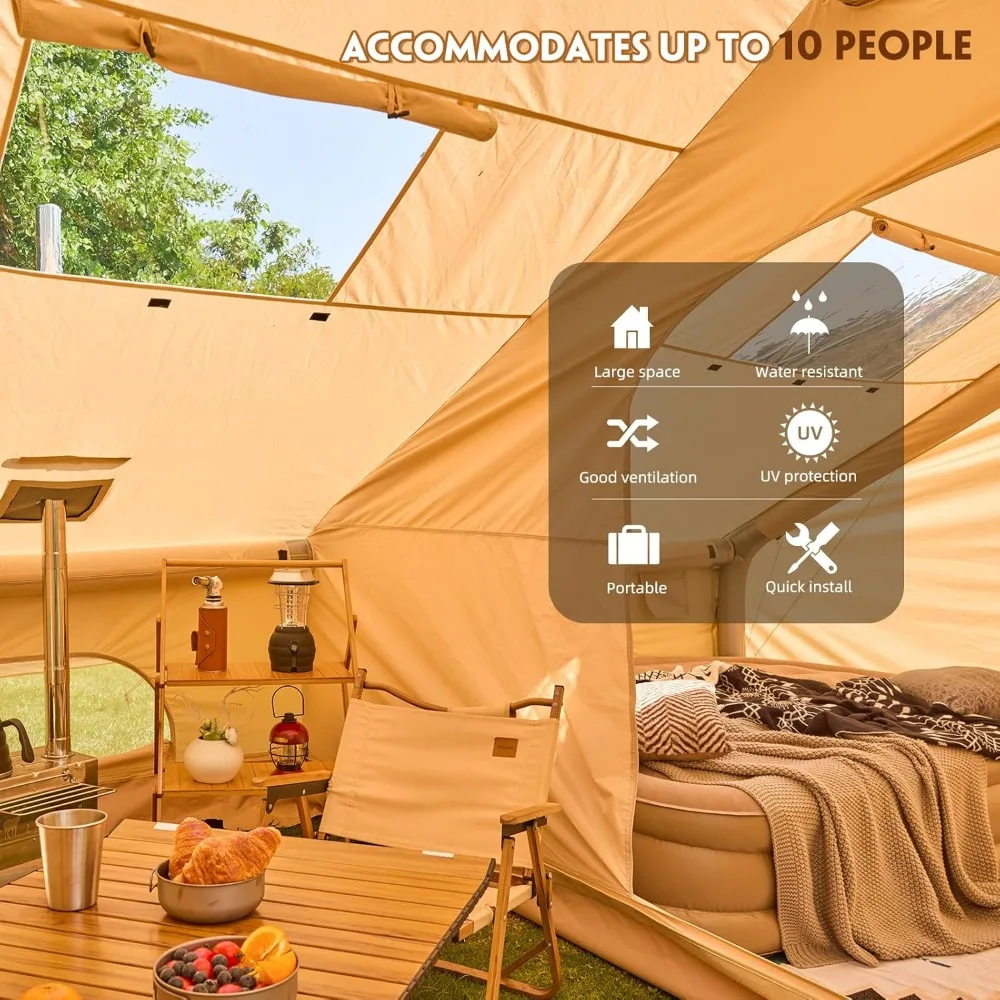 Large Inflatable Camping Tent,with Pump, Waterproof Windproof, Family Tent with Balcony, and Chimney Opening,Outdoor Party Tent 3