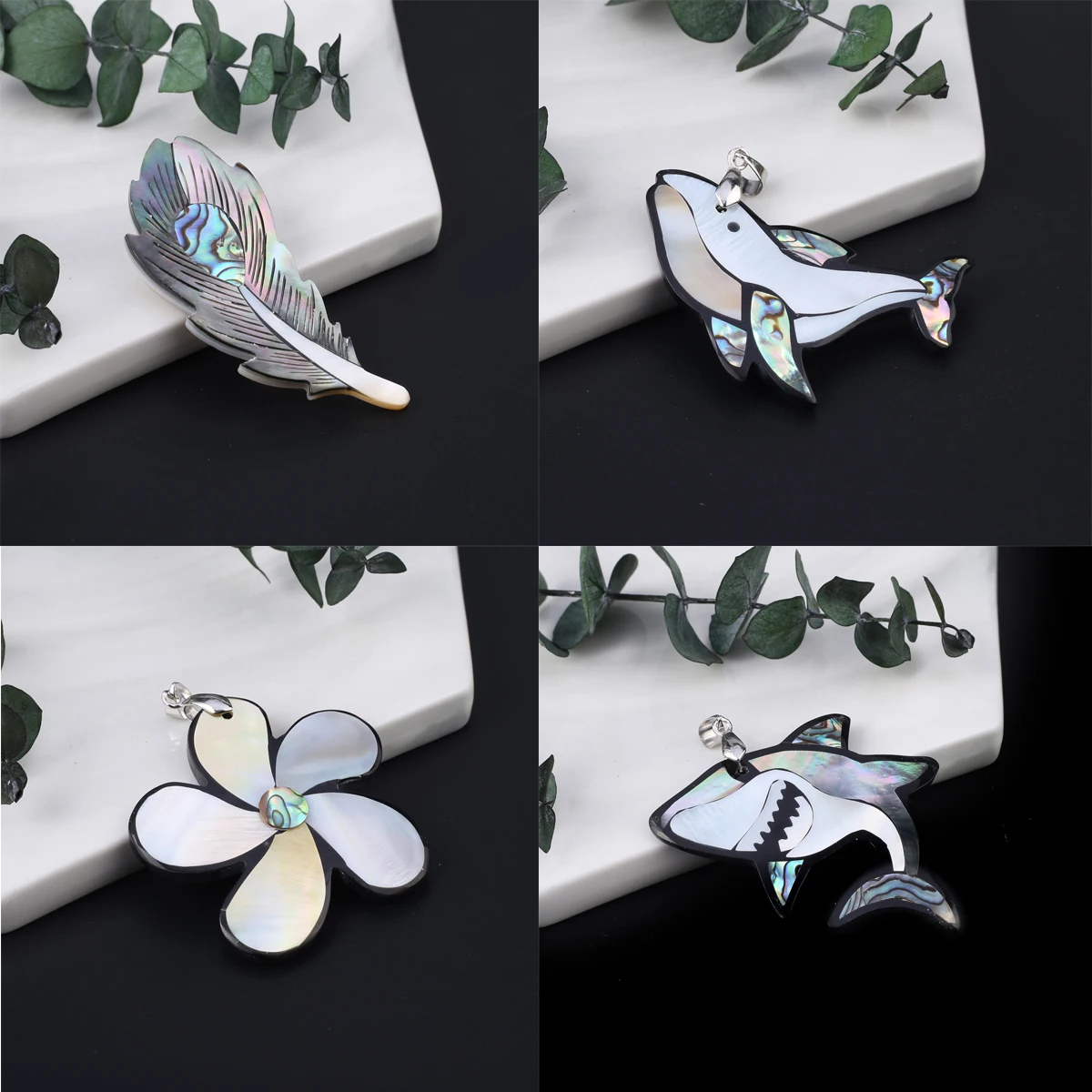 

Natural Freshwater Shell Flower Leaf Whale Shark Shaped Pendant DIY Necklace Brooch Dress Sweater Beautiful Accessories Gift