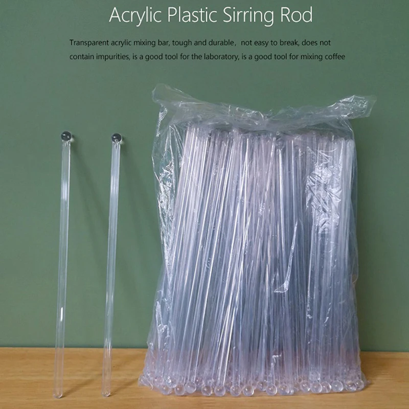100Pcs Round Head Plastic Stirring Mixing Sticks Transparent Cocktail