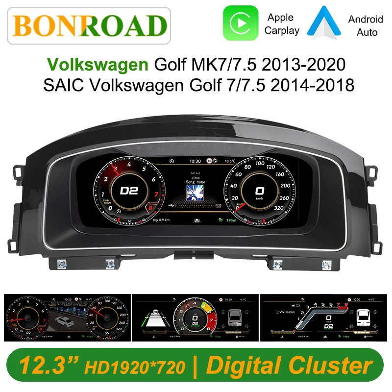 Panel de Instrumentos Digital Bonroad de 12.3'' para VW Golf 7 7.5 MK7 2013-2020, Velocímetro, Panel de Instrumentos, Cabina Virtual 1
