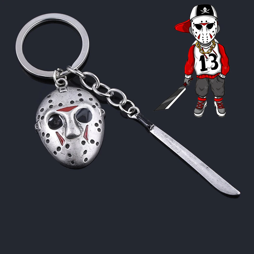 Horror Movie Halloween Keychain Hockey Mask Machete Metal Pendant Cosplay Props For Men Women