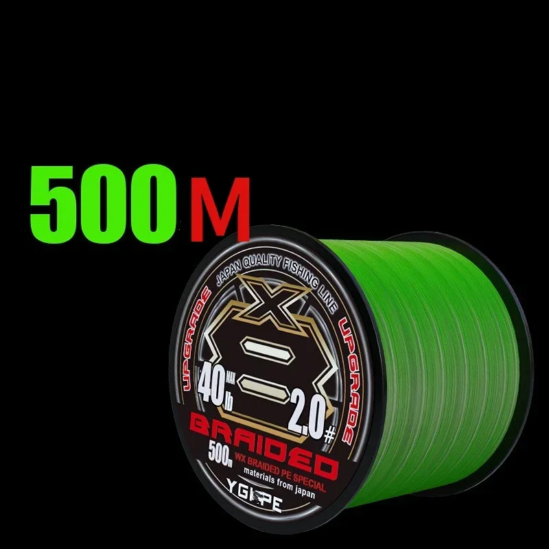 Línea de pesca trenzada de tipo hundimiento, mejorada, de PE, X8, de Japón, de 500 m y 300 m, de 14 lb a 80 lb, línea de PE verde de alta resistencia para carrete de pesca de carpa y lubina