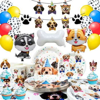 Puppy Dog Birthday Party Supplies,93pcs Decorations&Dog Birthday Party Tableware Set-Banner,Puppy Balloons Party Plates etc 1
