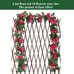 Silk Rose Vine Wall Décor - Artificial Hanging Floral Garland for Home and Wedding Decoration (16 rose red)
