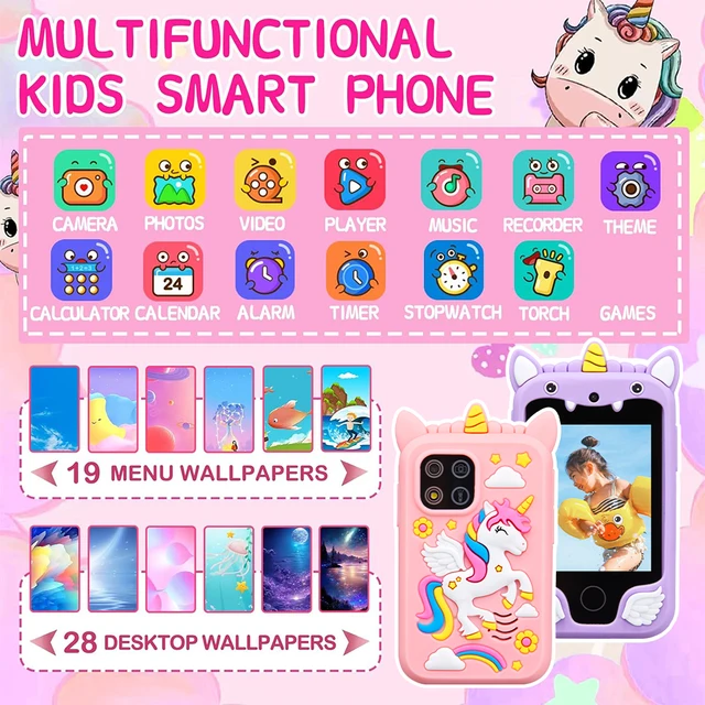 Jouets musicaux pour téléphone intelligent pour enfants, licorne de dessin animé, écran tactile, pour bébés filles et garçons, jouets éducatifs, cadeaux d'anniversaire et de noël 2