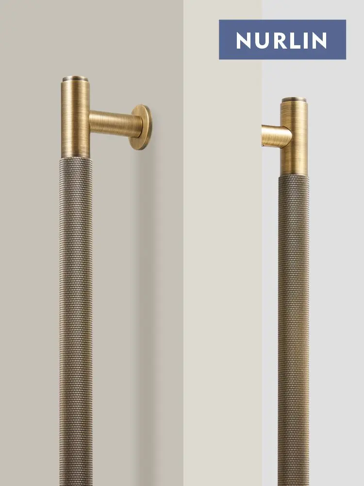 Nurlin ประตูทองเหลืองคู่ด้านเดียว Knurled ดึงบาร์ประตูไม้ประตูกระจกห้องอาบน้ําห้องครัว APPLIANCE Matt GOLD Black Bronze 1
