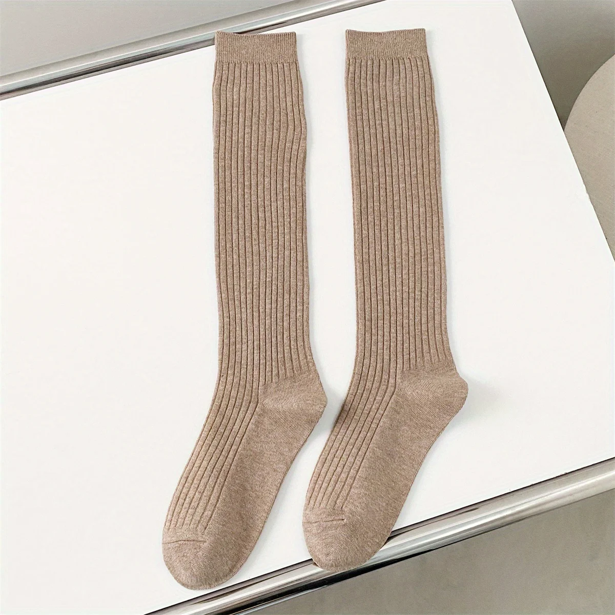 1 Pair Womens Knee High Ribbed Socks Soft Warm Knit Stockings Daily ...