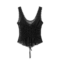 DUOPERI Women Y2K Fashion Solid Pleated Lace Up Slim Fitting Camisole Straps V-Neck Female Chic Lady Casual Tank Tops - Image 4