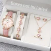 6pcs/Set Women's Flower Quartz Skin Leather Watch Strap Jewelry Set 1