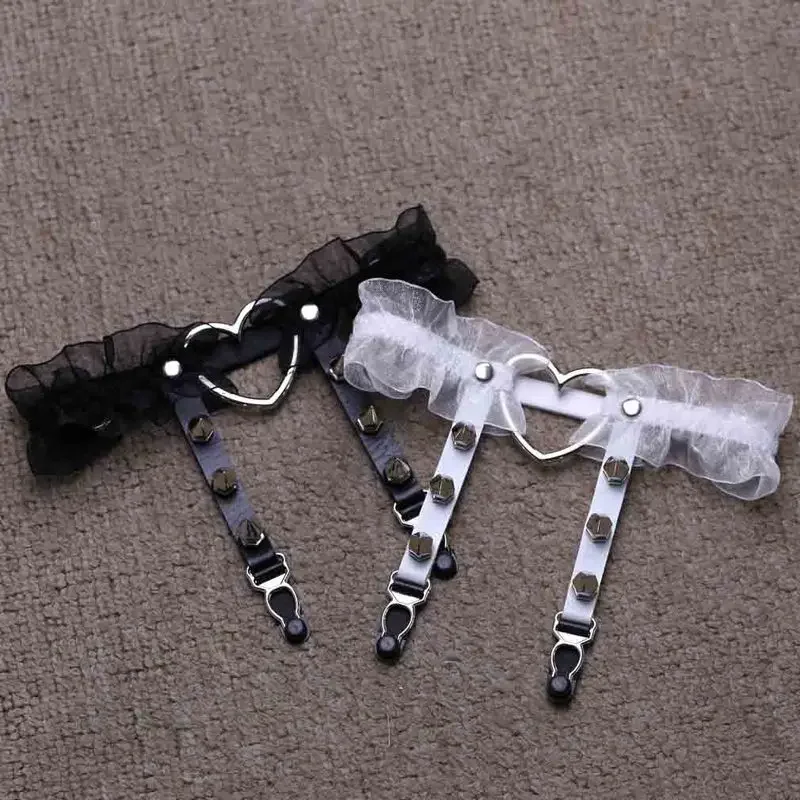 1PC 4 Colors Women Girl Gorgeous Punk Gothic Heart-shape Ring Spikes Elastic Lace Garter Belt Retro Suspender Flower Harness