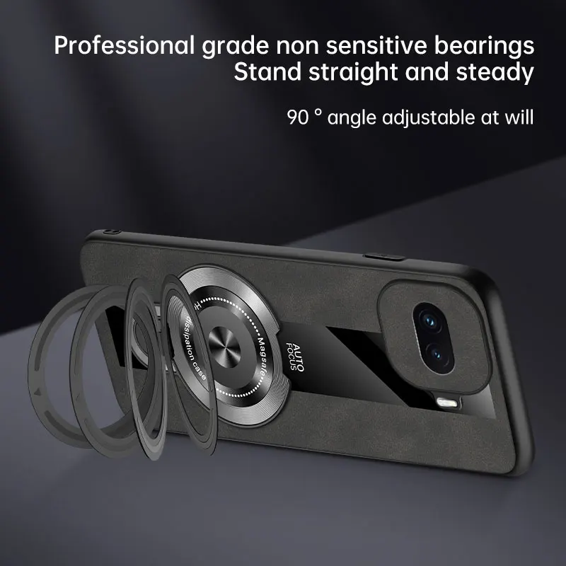 Sheepskin Leather Wireless Charging Magnetic Ring Holder Case - Shockproof and Stylish Cover