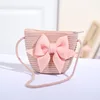 New Pink Bow Girl Bags Zipper Woven Straw Kids Princess Messenger Bags Outdoor Travel Keys Candy Crossbody Bags 3