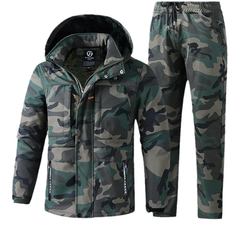 Keep Warm Winter Men'S Camouflage Velvet Coat Suit Outdoor Hik Mountaineering Camp Adventure Combat Hunting Cold Storage Jacket 2