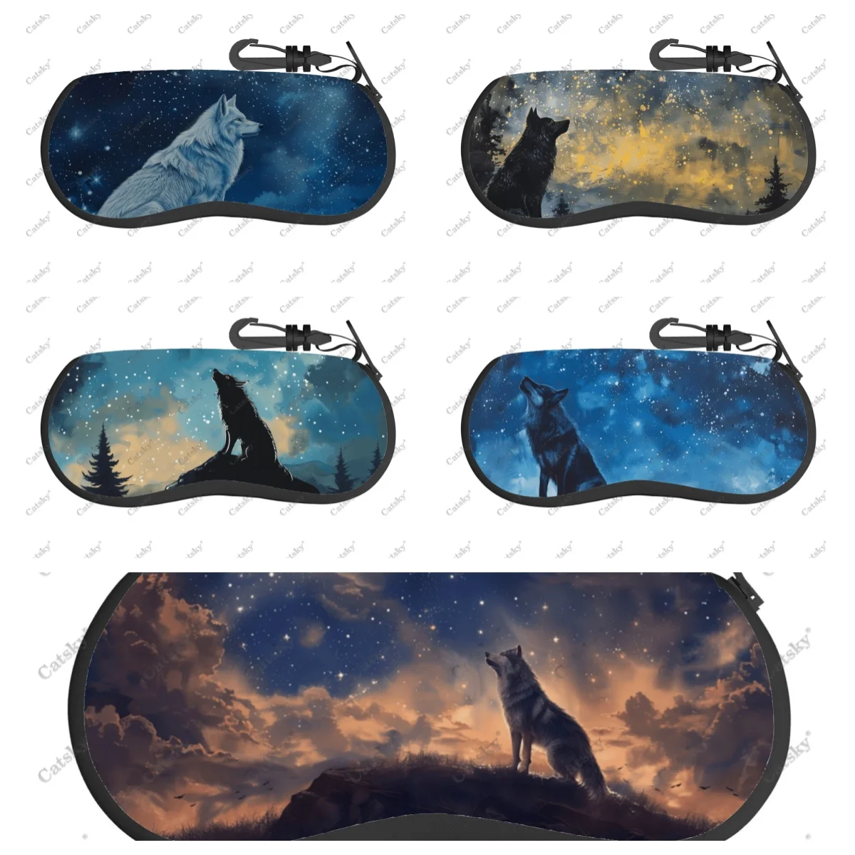 

wolf star sky animal Glasses case zipper travel printed soft shell suitable for storing pencil bags, cosmetics glasses cases