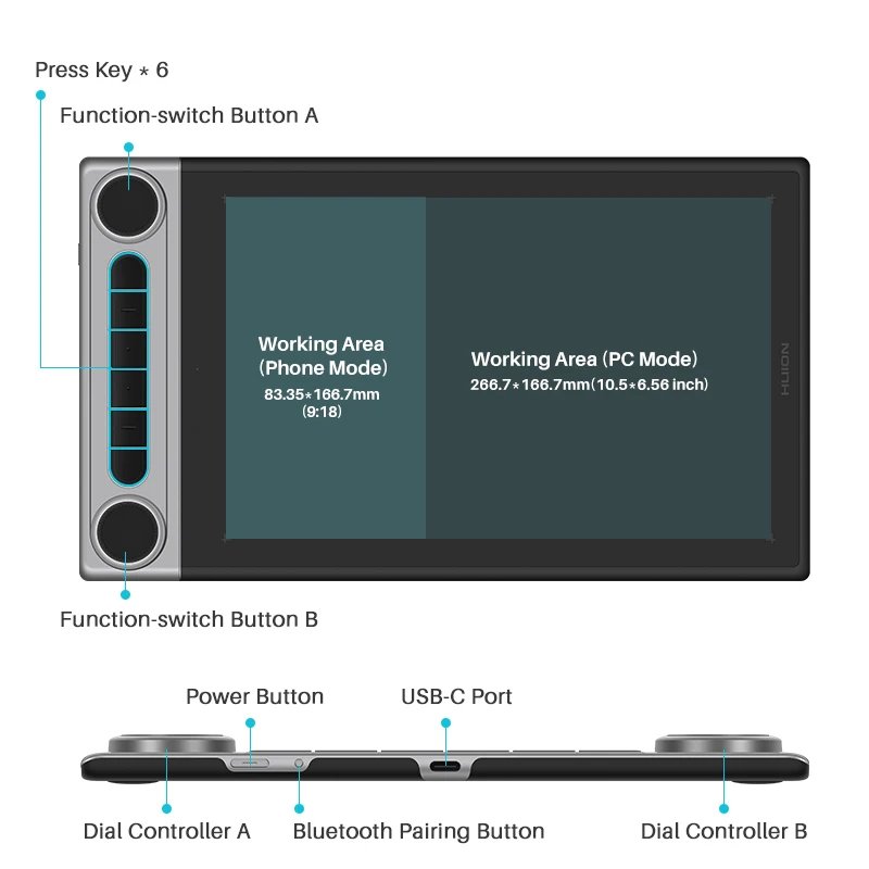Huion Q630m Graphics Tablet Inspiroy Dial 2 Bluetooth 5.0