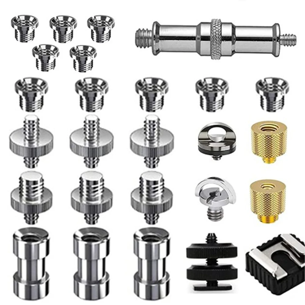 Camera Screw 1/4 and 3/8 Inch Converter Threaded Screws Adapter Mount Flash Hot Shoe Tripod Light Stand Plate 1/4" to 3/8" Set