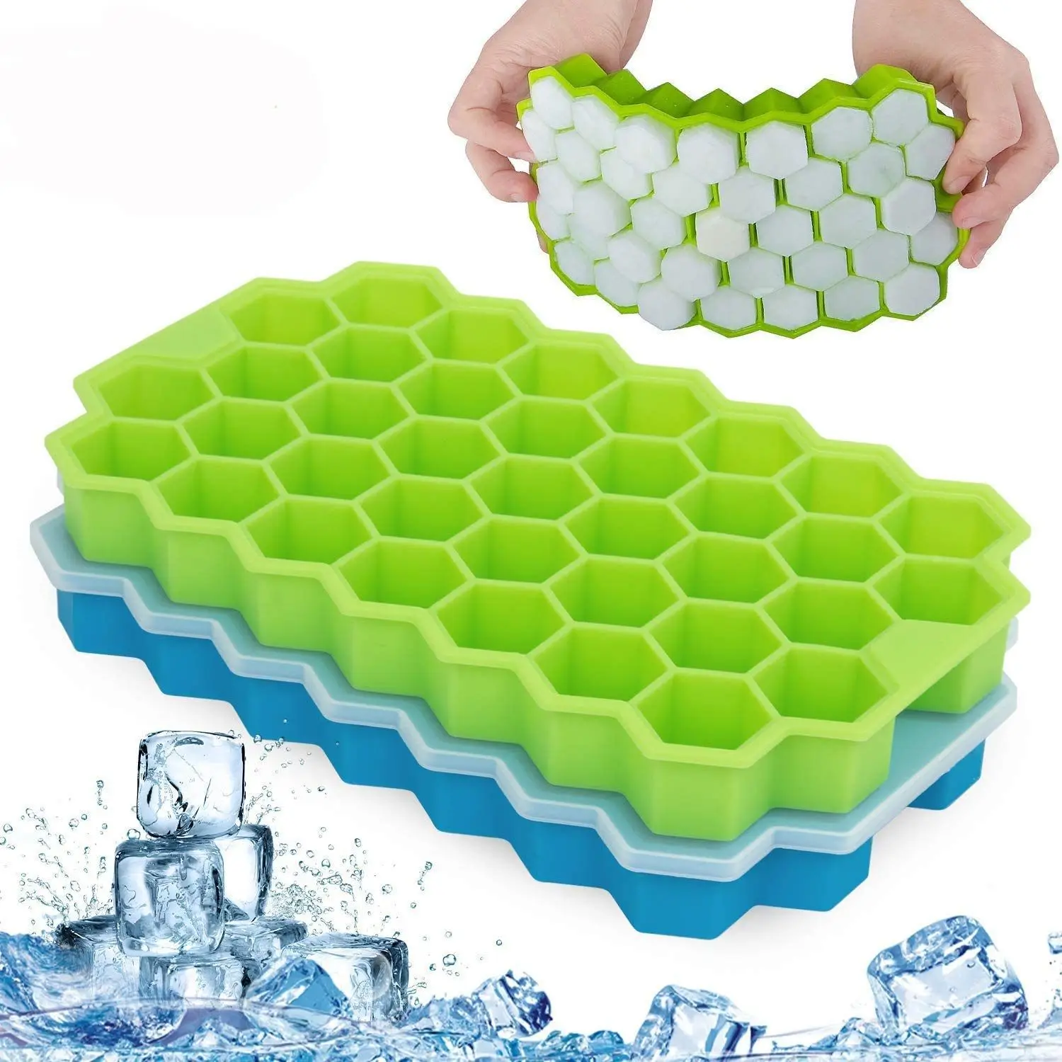 Silicone Ice Block Mold 37 with Cover Honeycomb Mesh 37 Stackable