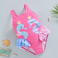Kids Infant Baby Girl Swimsuits Cartoon Seahorse Print Sleeveless Backless Ruffles Swimwear Beachwear Bathing Suits 18M-6T 2