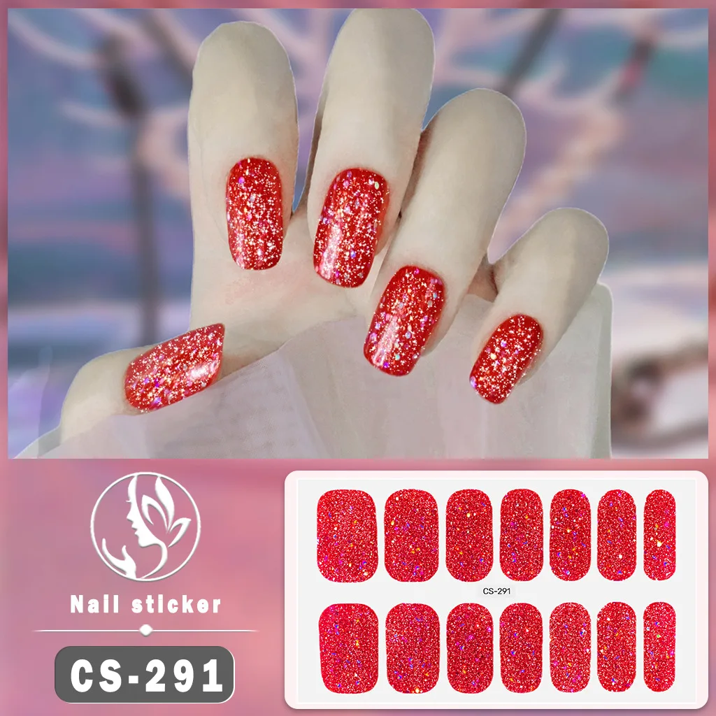 14팁스 풀커버 그라데이션 네일 스티커 셀프 접착 베이크 프리 젤 네일 강화 스티커 방수 내구성 3D 네일 스티커