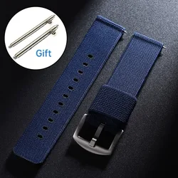 Military Style Woven Nylon Quick Release Watch Band with Black Rose Gold Buckle - 22mm (Blue)