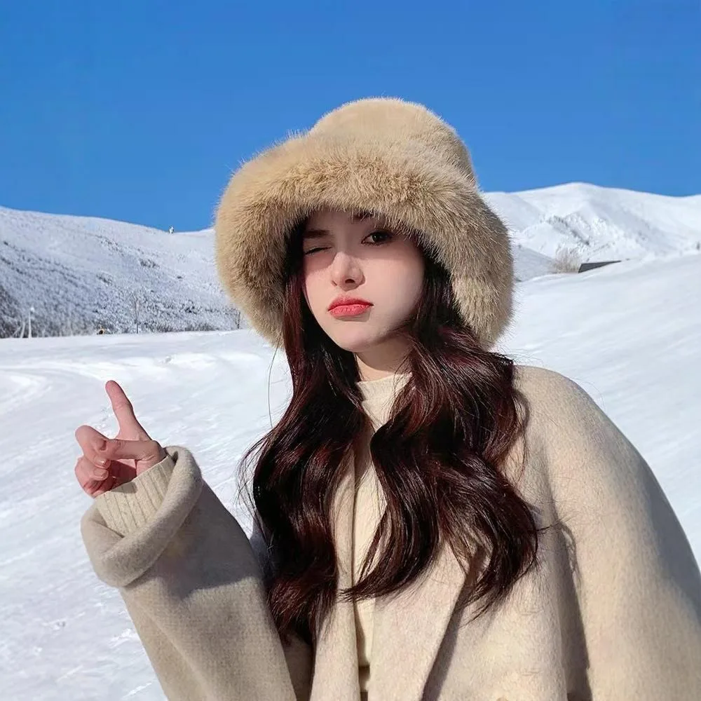 Fluffy Fur Bucket Hat for Women, Plush Fisherman Cap, Warm Thicken Hat, Snowy Days, Christmas Gifts, Winter