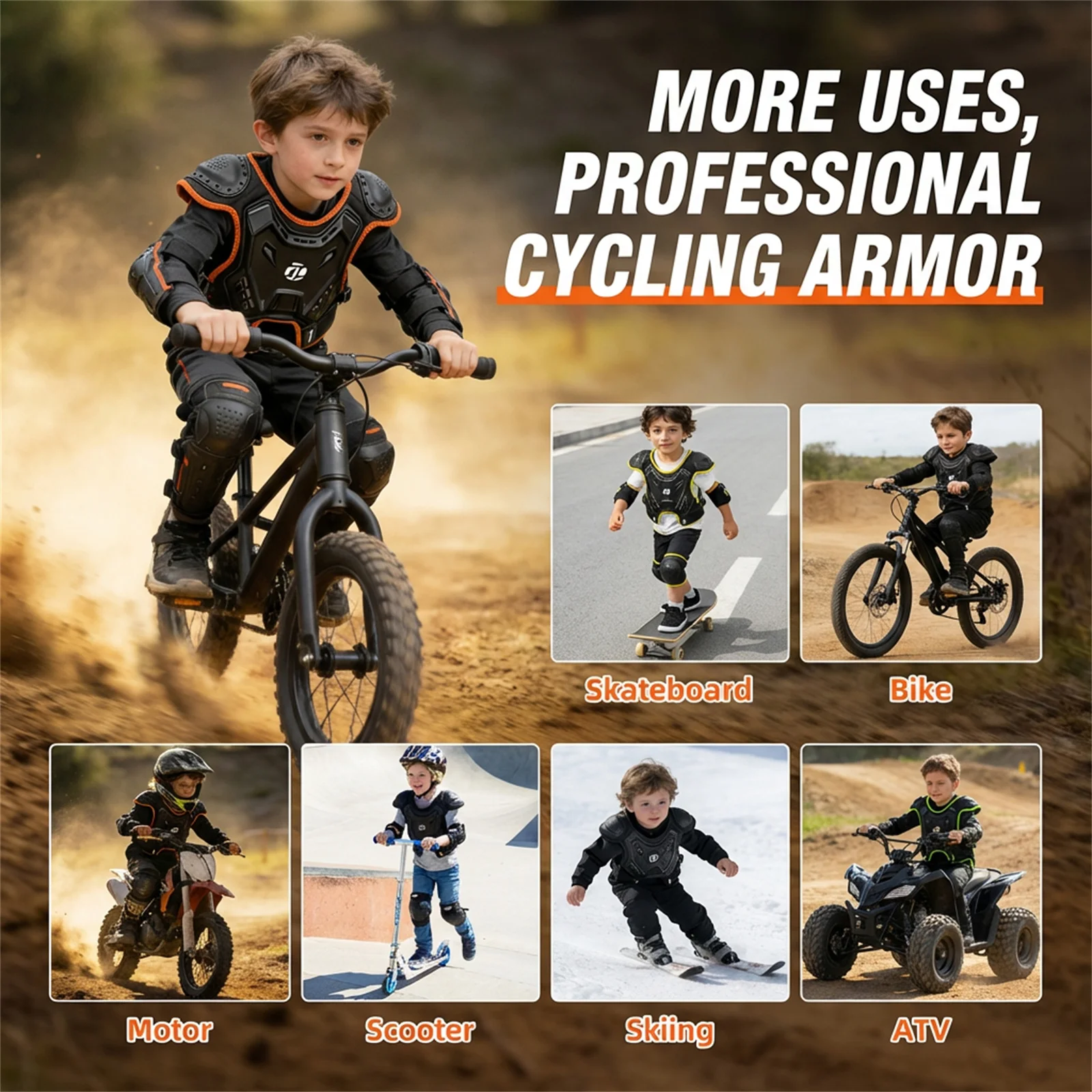 JCAA 어린이/청소년용 오토바이 전신 보호 조끼 어린이용 ATV DH 보호 아머 조끼 퀵 릴리즈 버클 오토바이 장비
