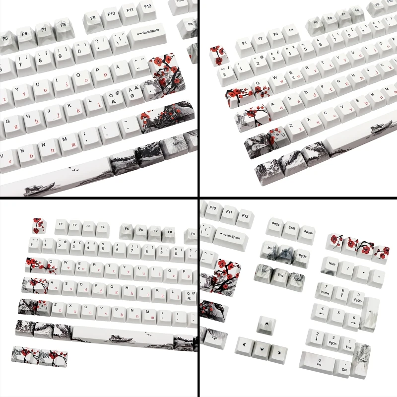 Teclado Mecânico Personalizado Cherry mx Switch Plum Blossom Suíço Francês Alemão Pbt Dye-sub Oem 111 Chaves - Imagem 2