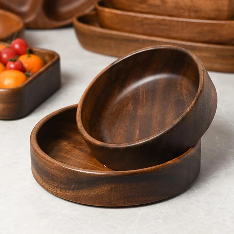 Fruit Plate Wooden Serving Tray Japanese Style Solid Wood Tray Boat-shaped Walnut Wood Salad Bowl Dessert Snacks Fruit Sushi Plates Hotel Restaurant Kitchen