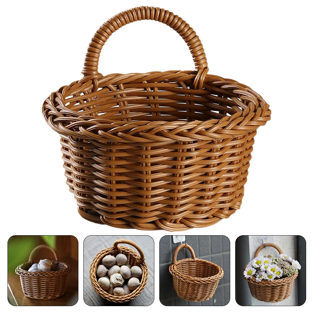 

Wall Flower Basket Imitation Rattan Storage Basket Creative Hanging Basket Multi-Function Woven Basket