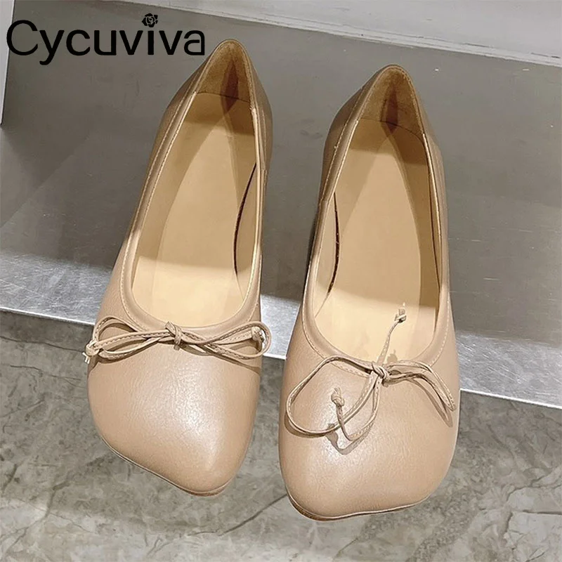 

2023 New Real Leather Loafers Women Bowknot Decor Ballet Flats Shoes Comfy Slip On Mules Designer Brand Flat Casual Shoes Women