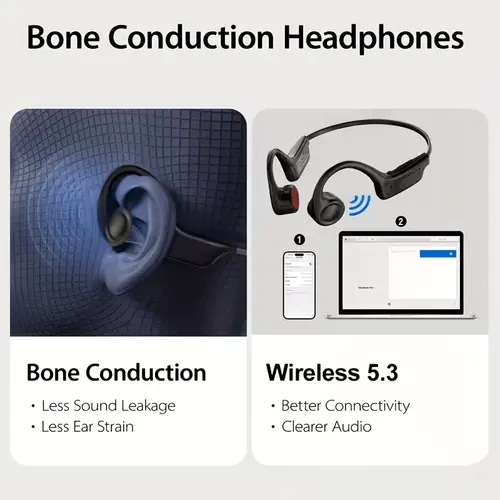 Open-ear Bone Conduction Headphones, Wireless Ear-hook Sports Headset with Microphone, 16 Hours Playback, BT 5.3 Stable Connection, HiFi Stereo, Hands-free Calling for Running & Cycling - Image 7