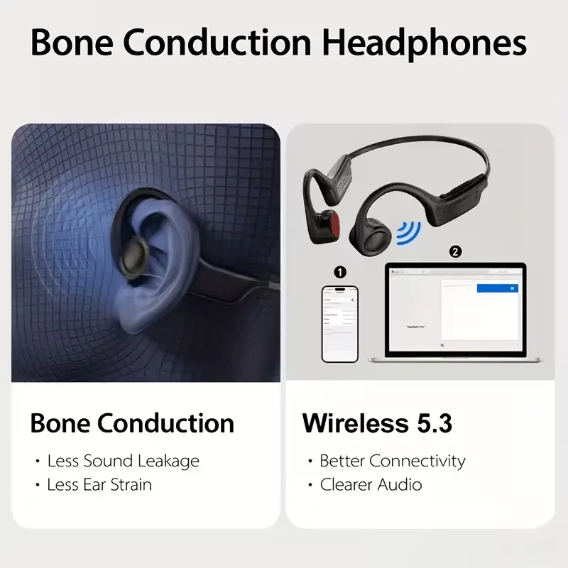 Open-ear Bone Conduction Headphones, Wireless Ear-hook Sports Headset with Microphone, 16 Hours Playback, BT 5.3 Stable Connection, HiFi Stereo, Hands-free Calling for Running & Cycling - Image 7