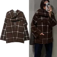 2025 New Women Fashion Plaid Knitted Cardigans Long Sleeve Scarf Collar Sweater Cardigan Autumn Winter New Style Knitwear Coat