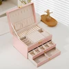 Boîte de rangement portable pour bijoux, organiseur de voyage, étui à bijoux en cuir, rangement pour boucles d'oreilles, colliers, bagues, présentoir à bijoux