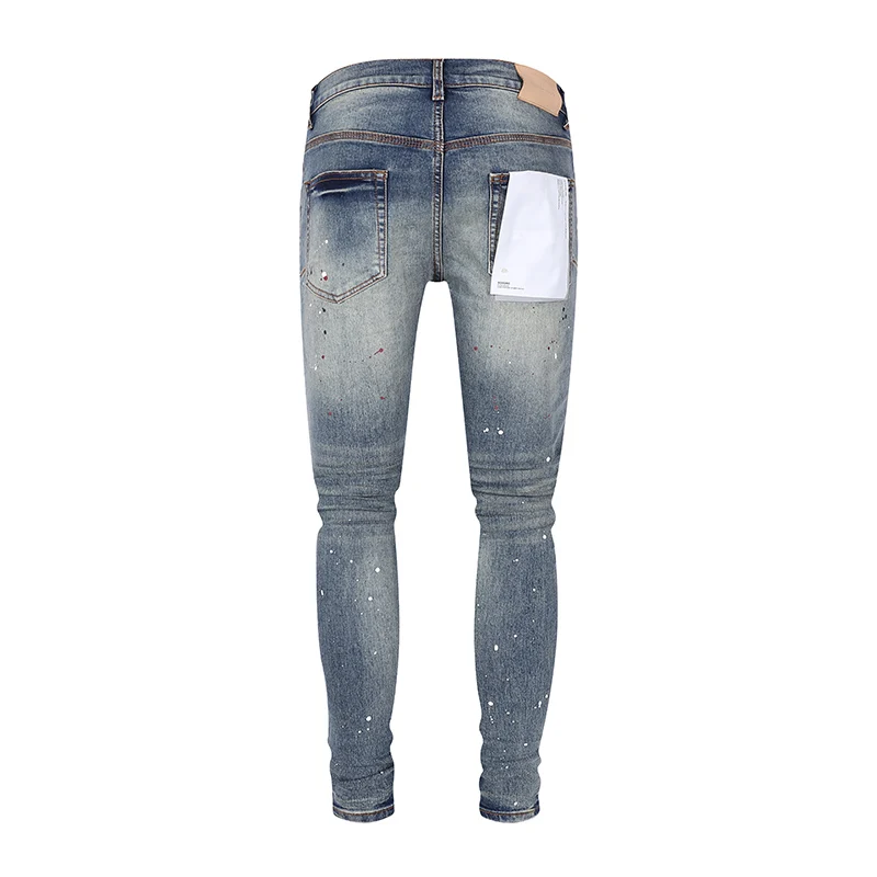 High Street Fashion Men's Jeans Vintage Washed Elastic Tight Yellow Blue Split Jeans Designer Hip Hop Brand Pants hombre