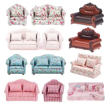 Mini Dollhouse Furniture Sofa with Pillow Set Simulation 1:12 Miniature Living Room Kids Pretend Play DIY Doll House Decor 1