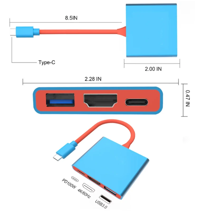 ġ  ̼ǿ 3 in 1 4K/30Hz/60Hz ޴ TYPE-C  (HDMI   TV , 100W   USB 3.0 Ʈ )