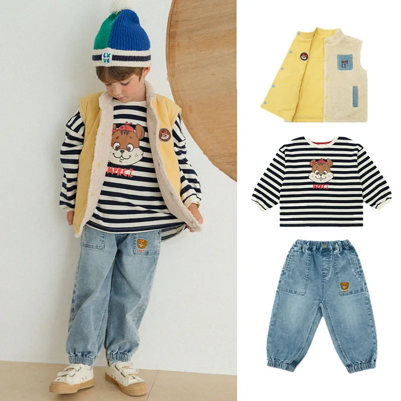 

Autumn Korean Ps Children Clothes Set Baby Boys Girls Coat Kids Vest Newborn Cotton Tops Pants Suit Baby Clothes Warm Outerwear