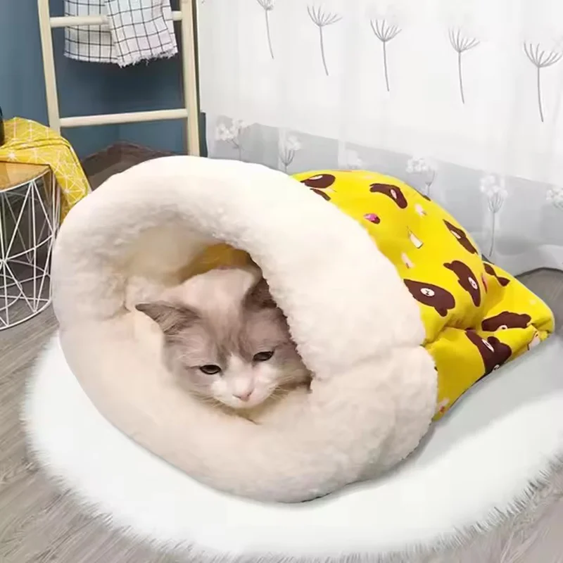 Cozy Cat Bed Winter Warm Sleeping Bag Semi Enclosed Pet Nest For Cats Four Seasons Universal Soft Plush Pet Bed Pad S3F0613875D884527A8E2Ca194E74004Dl