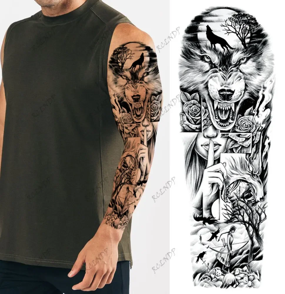 Waterproof Temporary Tattoo Sticker Anubis Ancient Egypt Greece Zeus Eye Full Arm Fake Tatto Flash Tatoo Sleeve for Men Women 6