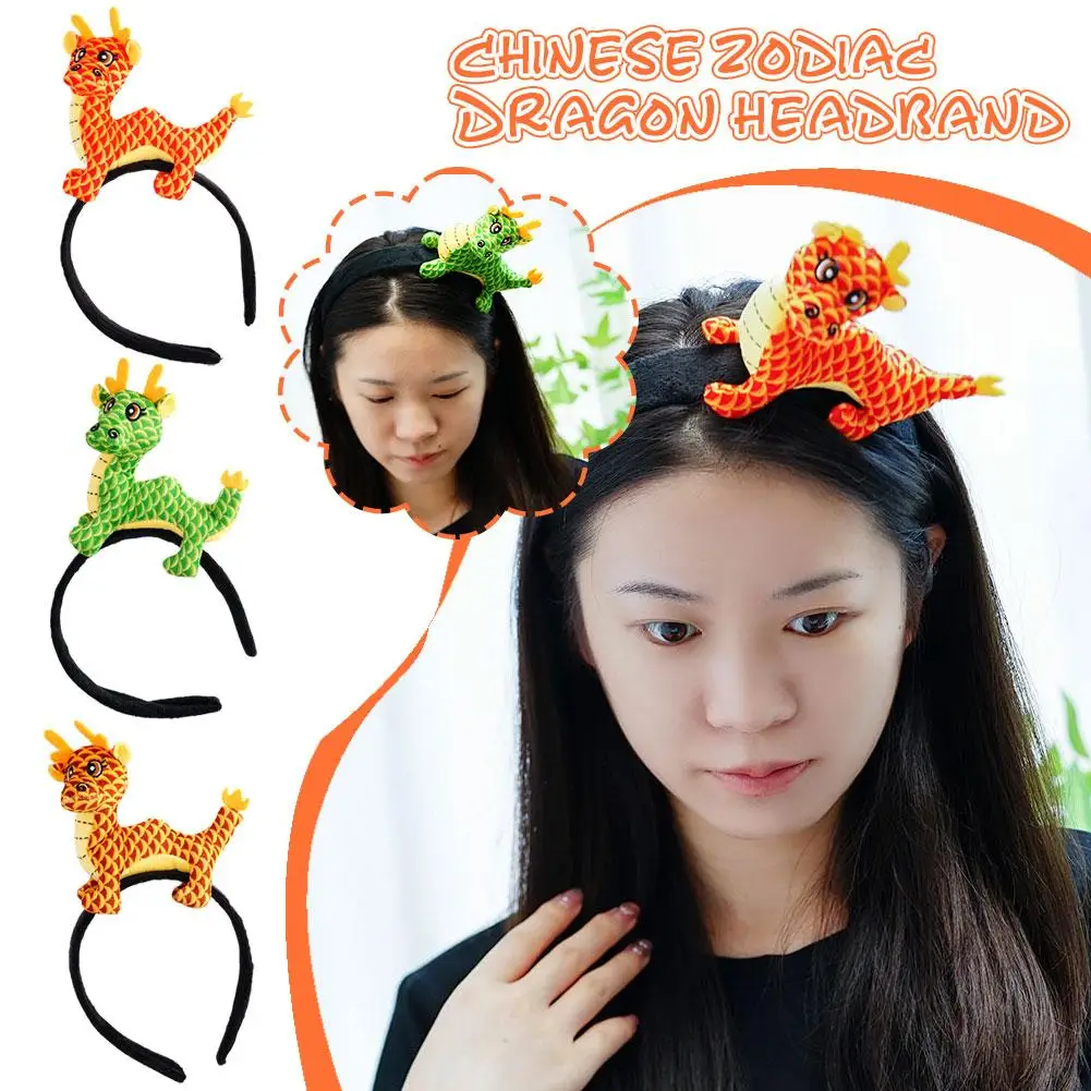 

3 Colors Chinese Dragon Headband Cartoon Plush Doll Performance Accessories Headband Girls Headdress Hair Stage Kids B3B2