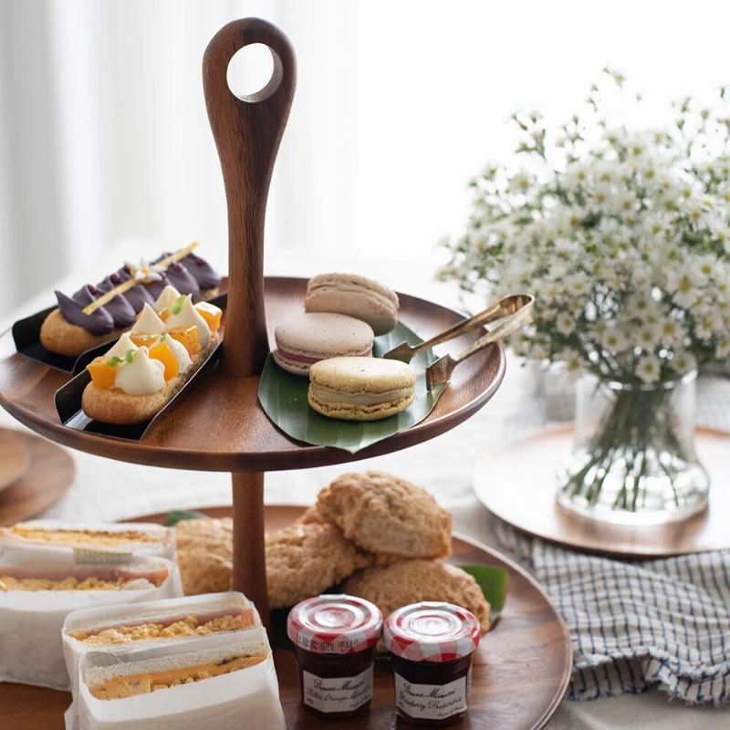 

Double-Layer Display Stand Japanese-Style Wooden Dessert Table Storage Suitable for Living Room Bedroom Desktop Tray Decoration