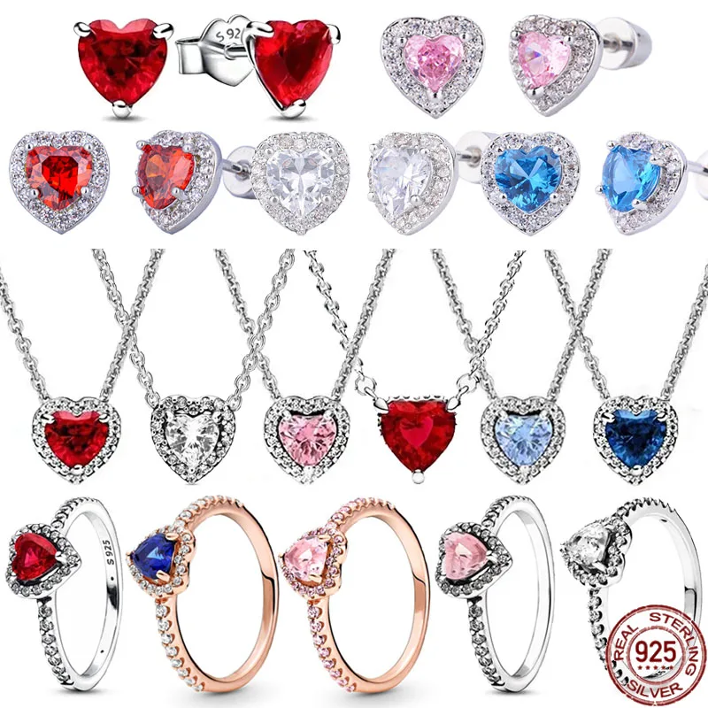 

Hot selling exquisite heart-shaped series 925 sterling silver shiny zircon necklace earrings ring charm jewelry anniversary gift